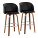 Fran - Fixed-Height Barstool (Set of 2) - Walnut Wood, Black Faux Leather, Chrome Metal