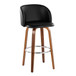 Fran - Fixed-Height Barstool (Set of 2) - Walnut Wood, Black Faux Leather, Chrome Metal