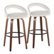 Grotto - Upholstered Fixed-Height Barstool (Set of 2) - Walnut Wood, White Velvet, Black Metal