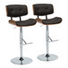 Lombardi - Adjustable Barstool (Set of 2) - Chrome Metal, Walnut Wood, Espresso Faux Leather