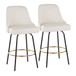 Studded - Marcel Fixed-Height Counter Stool (Set of 2) - Black Metal, White Faux Leather, Gold Metal