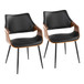 Curvo - High Back Chair (Set of 2) - Black Metal, Walnut Wood, Black Faux Leather