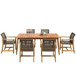 7 Piece Patio Dining Set, Slatted Table & 6 Chairs For Patio Garden - Mocha / Teak