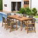 7 Piece Patio Dining Set, Slatted Table & 6 Chairs For Patio Garden - Mocha / Teak