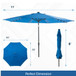 Solar LED Patio Umbrella With Crank Lift And Tilt, 8 Ribs, UV Resistant Canopy For Pool, Backyard & Patio (Without Base) - Blue