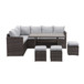 7 Piece All Weather Patio Dining Set With Cushions, Sectional Sofa, Ottomans & Table For Backyard - Gray / Brown