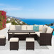 7 Piece Patio Dining Set With Cushions, Modular Sectional Sofa & Storage Table
