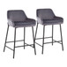 Daniella - Fixed-Height Counter Stool (Set of 2) - Black Metal And Silver Velvet