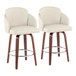 Dahlia - Fixed-Height Counter Stool (Set of 2) - Walnut Wood, Cream Faux Leather, Chrome Metal