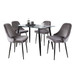 Clara - Marcel 5 Piece Dining Set - Black Metal, Clear Glass, Silver Velvet