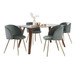 Folia - Fran 5 Piece Dining Set - Walnut Wood, Clear Glass, Sage Green Velvet, Gold Metal