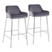 Daniella - Contemporary/Glam Fixed-Height Barstool (Set of 2) - Silver Velvet Fabric