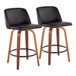 Tintori - Mid-Century Modern Fixed-Height Counter Stool (Set of 2) - Walnut Wood With Round Chrome Footrest And Black Faux Leather