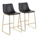 Duke - Contemporary Counter Stool (Set of 2) - Gold Metal And Black Faux Leather