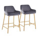 Daniella - Contemporary/Glam Fixed-Height Counter Stool (Set of 2) - Gold Metal And Silver Velvet