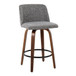 Toriano - Fixed-Height Counter Stool (Set of 2) - Walnut Wood With Round Black Footrest And Gray Noise Fabric