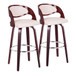 Pino - Mid-Century Modern Fixed-Height Swivel Barstool (Set of 2) - Cherry Wood And White Faux Leather With Round Chrome Metal Footrest