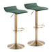 Ale - Contemporary/Glam Adjustable Height Swivel Barstool (Set of 2) - Gold Brushed Metal And Green Velvet With Oval Footrest