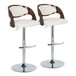 Pino - Mid-Century Modern Adjustable Swivel Barstool (Set of 2) - Chrome Metal, Cherry Wood And White Faux Leather With Rounded T Footrest