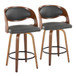 Pino - Mid-Century Modern Fixed-Height Swivel Barstool (Set of 2) - Walnut Wood