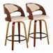 Pino - Mid-Century Modern Fixed-Height Swivel Barstool (Set of 2) - Walnut Wood
