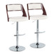 Cecina - Mid-Century Modern Adjustable Swivel Barstool (Set of 2) - Chrome Metal, Cherry Wood, And White Faux Leather With Rounded T Footrest