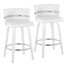 Cinch - Contemporary Fixed-Height Swivel Counter Stool (Set of 2) - White Wood And White Faux Leather With Round Chrome Footrest