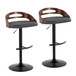 Cassis - Contemporary Adjustable Swivel Barstool (Set of 2) - Black Metal, Walnut Wood And Gray Faux Leather With Round T Footrest