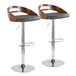 Cassis - Mid-Century Modern Adjustable Barstool With Swivel (Set of 2) - Chrome Metal, Walnut Wood And Gray Faux Leather With Oval Footrest