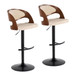 Pino - Mid-Century Modern Adjustable Swivel Barstool (Set of 2) - Black Metal, Walnut Wood And Cream Faux Leather With Round T Footrest