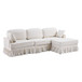 L-Shaped Sectional Sofa With Removable Ruffled Skirt, Flared Arms, Ottoman - White