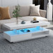 LED Coffee Table With Storage, Modern Center Table With 2 Drawers And Display Shelves, Accent Furniture With LED Lights For Living Room - White