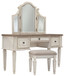 Realyn - Vanity/Mirror/Stool (Set of 3) - White / Brown / Beige