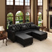 Upholstered Sofa With Nailhead Trim, Rolled Armrests With Ottoman