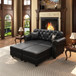 Upholstered Sofa With Nailhead Trim, Rolled Armrests With Ottoman
