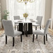 5 Piece Round Dining Table Set, Dining Table And 4 Upholstered Chairs For Dining Room, Kitchen Room, Living Room - White / Gray