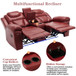 Home Theater Seating Manual Recliner Chair With Center Console And LED Light Strip For Living Room - Red