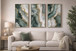 Jade Veining Hand-Embellished Canvas With Rocks & Foil In Frame (Set of 3) - Emerald / Sage