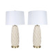 Textured Leaves Carved Ceramic & Metal Table Lamp (Set of 2) - Beige / Soft Gold