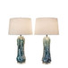 Tidal Elegance Art Glass & Crystal Table Lamp (Set of 2) - Deep Sea Swirl / Clear Crystal