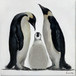 Penguin Family Hand-Embellished Wrapped Canvas With Fabric - Black / Ivory