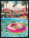 Poolside Escape Hand-Embellished LED Canvas In Frame - Green / Pink