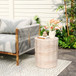 Elegant Indoor / Outdoor Lightweight Concrete Side Table With Travertine - Beige