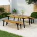1 Dining Table & 2 Dining Benches - Light Teak