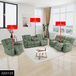 Green Stripe Fabric Reclining Living Room Set