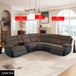 Brown Stripe Fabric & Black Technical Fabric Living Room Sectional