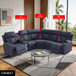 Bluish Gray Sandy Leather Living Room Sectional