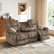 Brown Dutch Calico Fabric Reclining Living Room Set