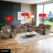 Brown Dutch Calico Fabric Reclining Living Room Set