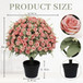 Artificial Rose Decoration With UV Resistant Silk Petals, Durable Stems In Cement Pot, Indoor Outdoor Potted Floral Arrangement - Green / Pink